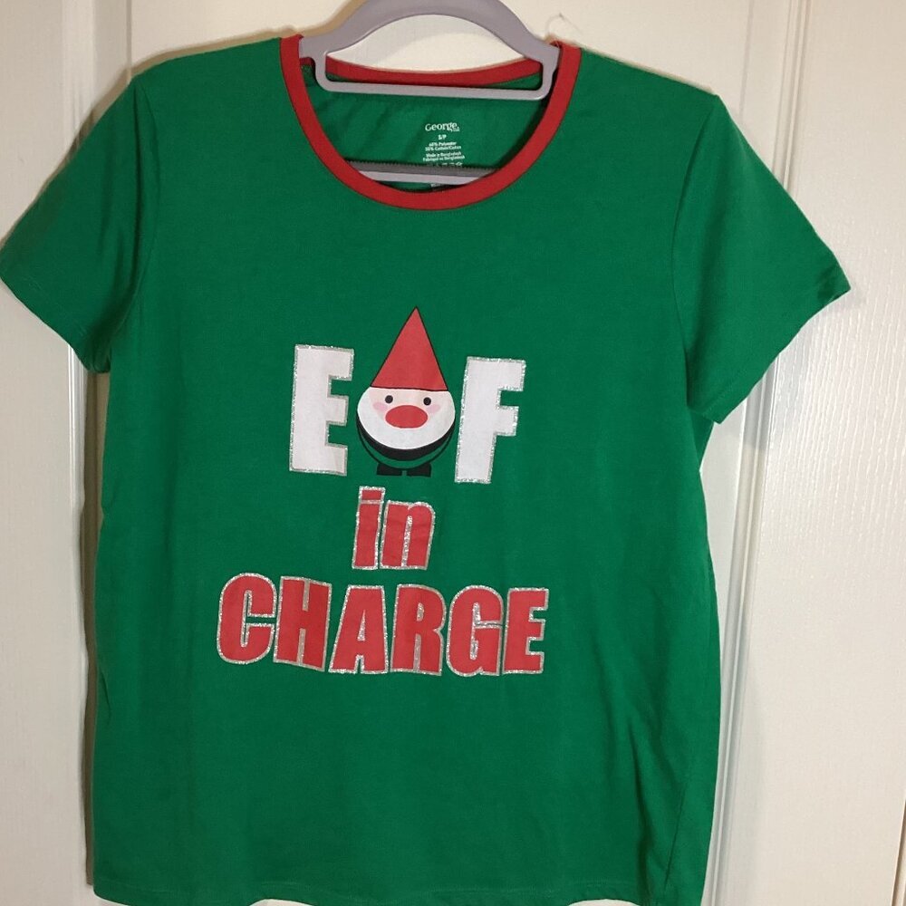 George Funny Ugly Christmas Elf Graphic Short Sleeves T-Shirt Green Size S/P